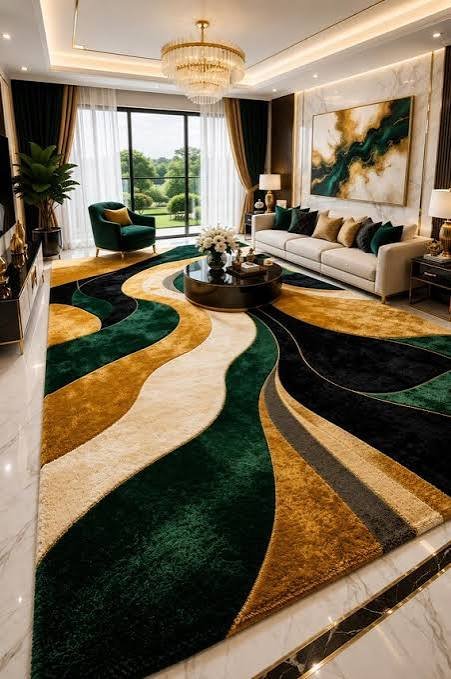 Hand Tufted Carpet Green & Gold - Image 3